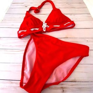 Adorable Nautical Red Polka Dot Bikini, size Small W/removable cups.